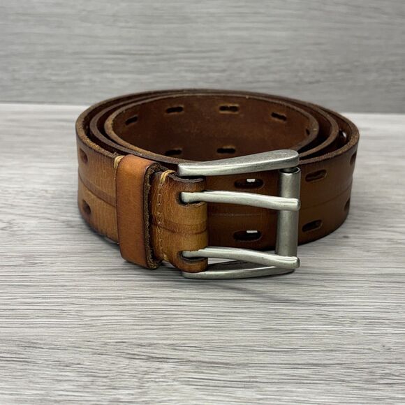 Fossil Other - VTG Fossil Leather Belt Brown Full Grain Perforated Mens Size 90/36 Double Prong